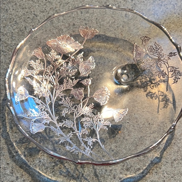 Other - Flanders poppy candy dish with silver overlay -7 1/2”